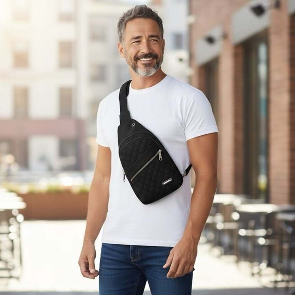Quilted Black Sling Crossbody Bag - Picture 2 of 3